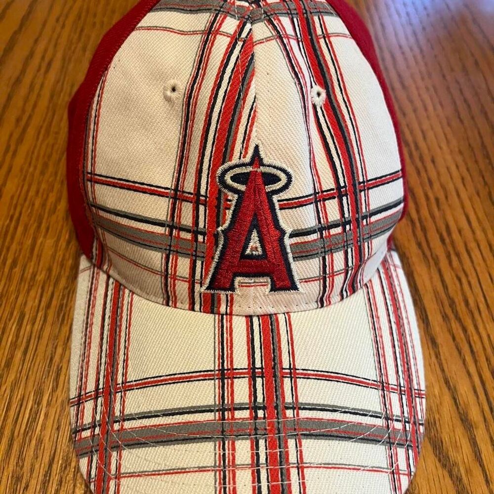 MLB Angels Red, White and Gray Plaid Baseball Cap